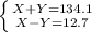 \left \{ {{X+Y=134.1} \atop {X-Y=12.7}} \right.