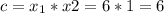 c=x_{1}*x{2}=6*1=6