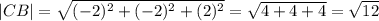 |CB|=\sqrt{(-2)^2+(-2)^2+(2)^2}=\sqrt{4+4+4} =\sqrt{12}