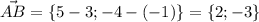 \vec{AB} =\{5-3;-4-(-1)\} =\{2;-3\}