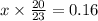 x \times \frac{20}{23} = 0.16