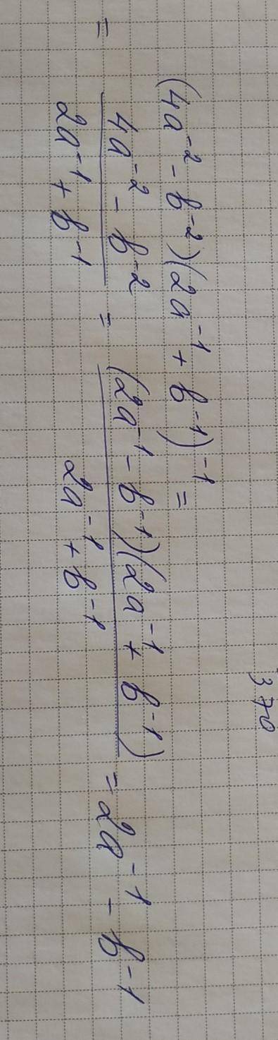 У выражение (4a⁻²-b⁻²)(2a⁻¹+b⁻¹)⁻¹ ответ запишите в виде алгебраической дроби