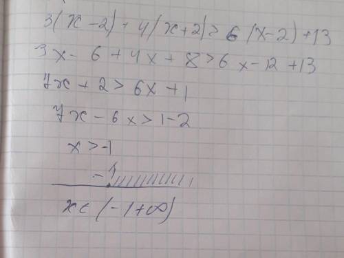 Розвяжить неривности а) 3(х-2)+4(х+2)>6(х-2)+13 б)-х2-2х+3>-0​