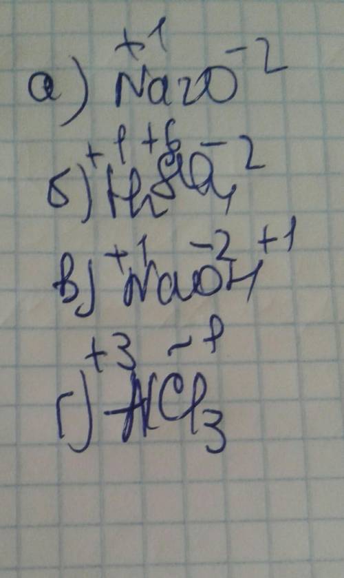  1) Напишите фомулы: 1. а/оксида натрия 2. б/серной кислоты 3. в/гидроксида натрия 4 .г/хлорида алюм