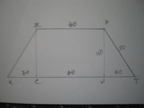  Известно, что периметр равнобедренной трапеции с основаниями 30 и 90 , равен 220. Найди площадь тра