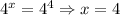 4^x = 4^4 \Rightarrow x = 4