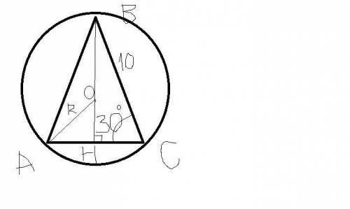  У конуса твірна дорівнює 10 см і утворює з площиною основи кут 30°. Знайти радіус сфери описаної на