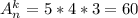 A_{n}^k = 5 * 4 * 3 = 60