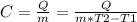 C = \frac{Q}{m} = \frac{Q}{m*T2-T1}