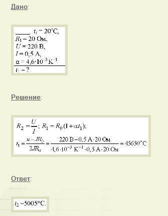  Опір вольфрамової нитки лампи розжарювання при 20°С дорівнює 20 Ом. Температурний коефіцієнт опору 
