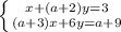 \left \{ {{x+(a+2)y=3} \atop {(a+3)x+6y=a+9}} \right.