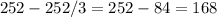 $252 - \floor{252/3}=252-84=168$