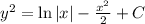  y^2 = \ln|x| - \frac{x^2}{2} + C 