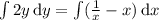  \int 2y\,\mathrm{d}y = \int (\frac{1}{x} - x)\,\mathrm{d}x 