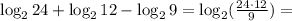  \log_224+\log_212-\log_29 = \log_2(\frac{24\cdot12}{9}) = 