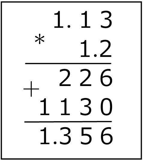  Решите в столбик 1.13 * 1.2 