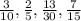 \frac{3}{10}, \frac{2}{5}, \frac{13}{30}, \frac{7}{15}