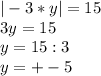 |-3*y|=15\\ 3y=15\\y=15:3\\y=+-5