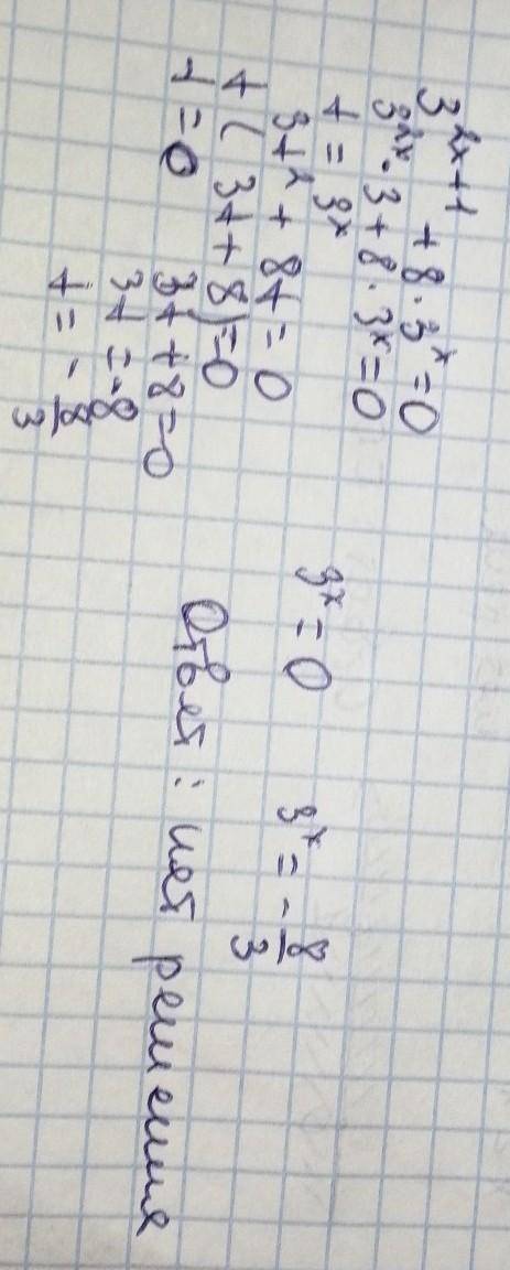 Решить уравнение 3 (в степени 2x+1) +8*3( в степени x) =0