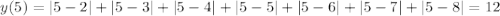 y(5)=|5-2|+|5-3|+|5-4|+|5-5|+|5-6|+|5-7|+|5-8|=12