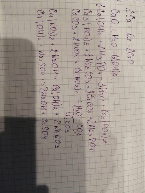 Скласти рівняння реакцій за схемами: Кальцій → Кальцій оксид → Кальцій гідроксид → Кальцій ортофосфа