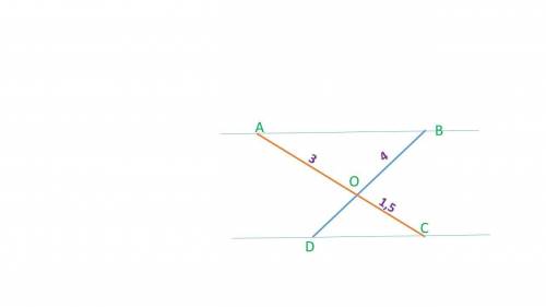 Прямые CA и DB пересекутся в точке O, (AB∥CD). Если OA=3 см, OB=4 см, AC=1,5 см, найдите длину отрез