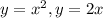 y=x^{2} ,y=2x