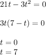 21t-3t^2=0\\\\3t(7-t)=0\\\\t=0\\t=7