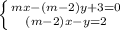 \left \{ {{mx-(m-2)y+3=0} \atop {(m-2)x-y=2}} \right.