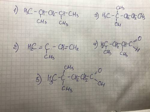 3. Напишите структурные формулы следующих веществ: а) 2,4-диметилпентан; б) 2-метилбутадиен-1; в) 3-