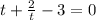 t + \frac{2}{t} - 3 = 0