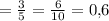 = \frac{3}{5} = \frac{6}{10} = 0{,}6