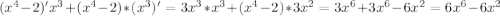 (x^{4} -2)' x^{3} + (x^{4} -2)* (x^{3})' = 3x^{3} *x^{3} + (x^{4} -2) *3x^{2} =3x^{6} +3x^{6} -6x^{2} =6x^{6} -6x^{2}