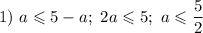 1) \ a \leqslant 5 - a; \ 2a \leqslant 5; \ a \leqslant \dfrac{5}{2}