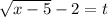 \sqrt{x - 5} - 2 = t