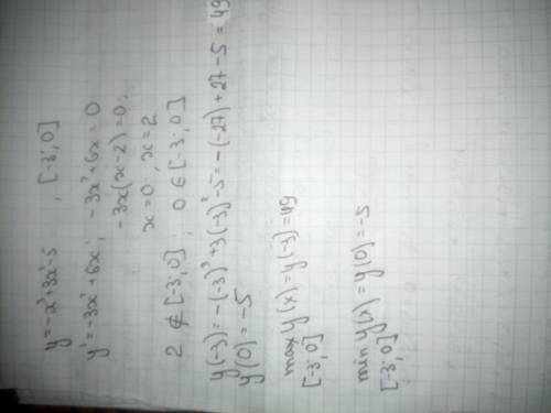 Обчисліть найбільше значення функції y=-x^3+3x^2-5 на проміжку {-3;0}