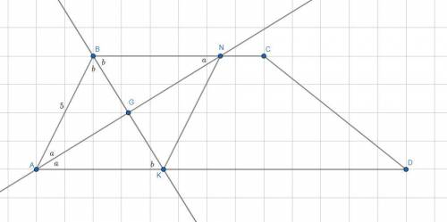 В трапеции АВСД с основами ВС и АД проведены биссектрисы углов А и В до пересечения с основами в точ