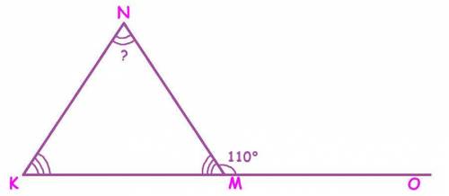 В равнобедренном треугольнике KNM сторона KM является основанием,внешний угол M равен 110 градусов,