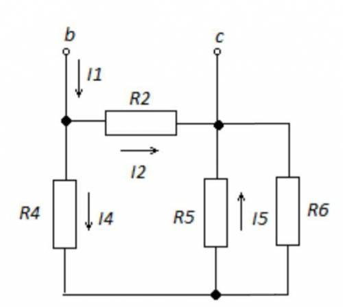 Дано: U= 12 В, R2=12 Ом, R4=7 Ом, R5=1,5 Ом, R6=2 Ом. Для электрической цепи определить чему равно э