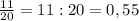 \frac{11}{20}=11:20=0,55