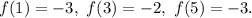 f(1) = -3,\ f(3)=-2,\ f(5)=-3.