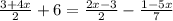 \frac{3+4x}{2}+6 = \frac{2x-3}{2} - \frac{1-5x}{7}