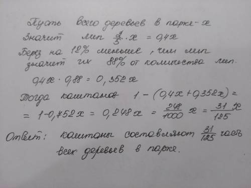 у парку ростуть берези та каштан липа становить 2/5 це на 12 процентів більше ніж берез решта каштан