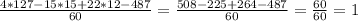 \frac{4*127-15*15+22*12-487}{60} =\frac{508-225+264-487}{60} =\frac{60}{60} =1