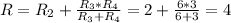 R=R_2+\frac{R_3*R_4}{R_3+R_4}=2+\frac{6*3}{6+3}=4