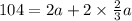 104 = 2a + 2 \times \frac{2}{3} a