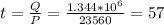 t=\frac{Q}{P}=\frac{1.344*10^6}{23560}=57