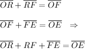 \overline{OR}+\overline{RF}=\overline{OF}\\\\\overline{OF}+\overline{FE}=\overline{OE}\ \ \Rightarrow \\\\\overline{OR}+\overline{}RF+\overline{FE}=\overline{OE}