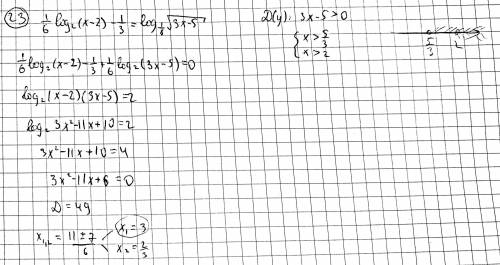 Решить уравнение (1/6)*log₂ (x-2)-1/3+(1/6)*log₂ (3x-5)=0