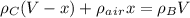 \rho_C(V-x)+\rho_a_i_r x=\rho_B V